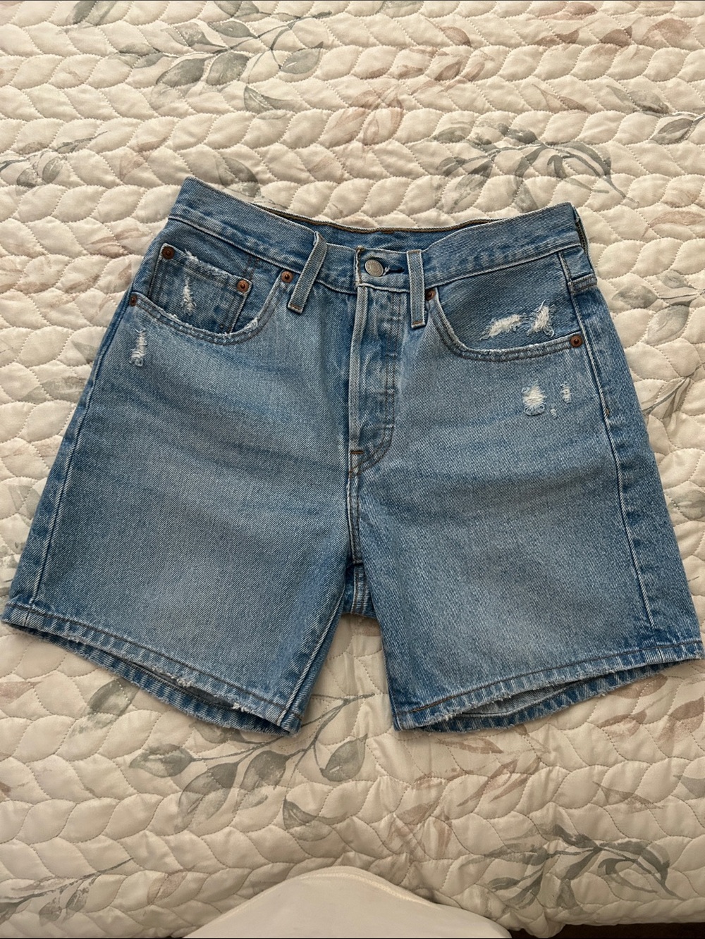 Levi's Light Blue Distressed Denim Shorts